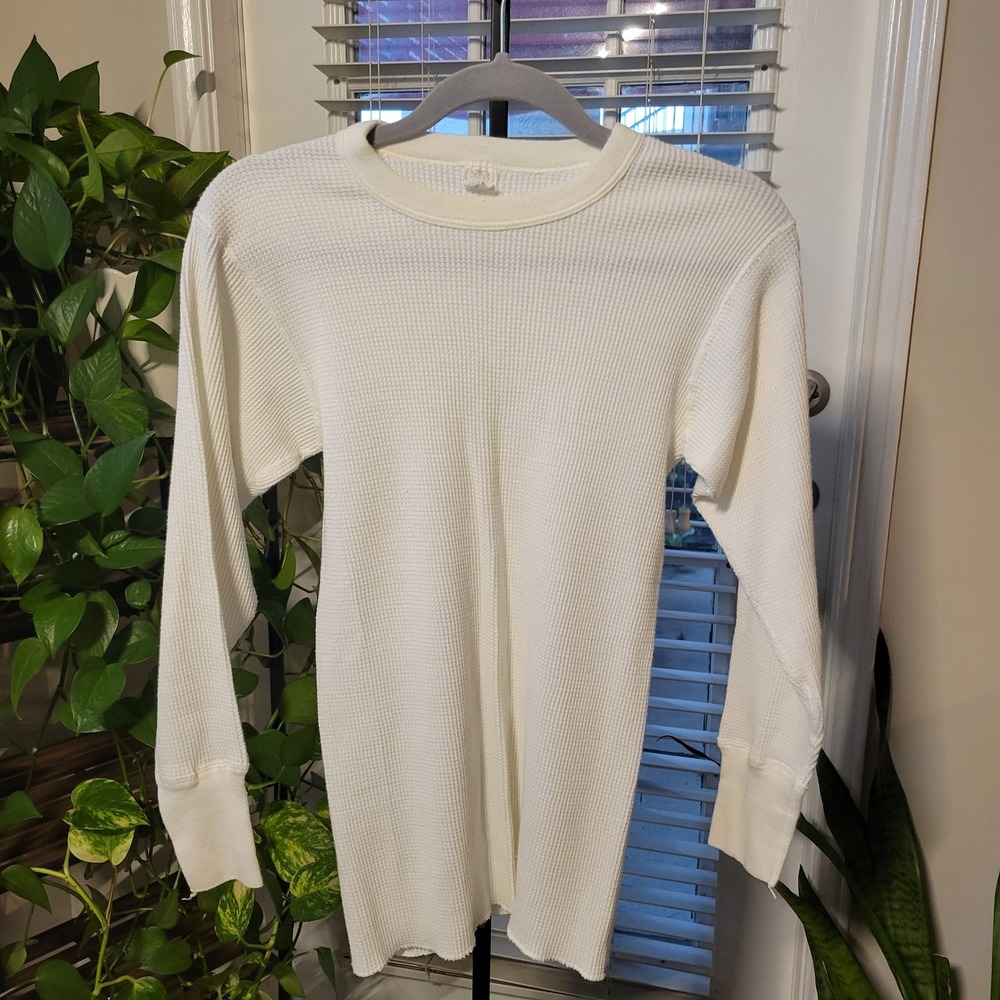 Vintage Fruit of the Loom Thermal Shirt Mens Medium White Waffle Knit USA Made